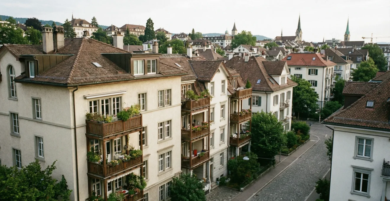 Zürcher Wohnquartier mit typischer Schweizer Architektur und Balkonen
